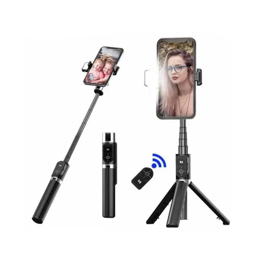 Mini Tripé Com Luz Para Selfie | Bastão Extensível | Ideal Para Vídeos E Fotos