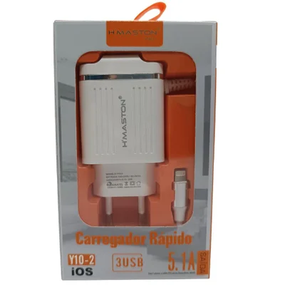 Carregador de Tomada com Cabo USB Pro IOS, 3 Portas, Branco -  Y10-2