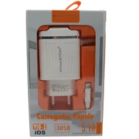 Carregador de Tomada com Cabo USB Pro IOS, 3 Portas, Branco - Y10-2