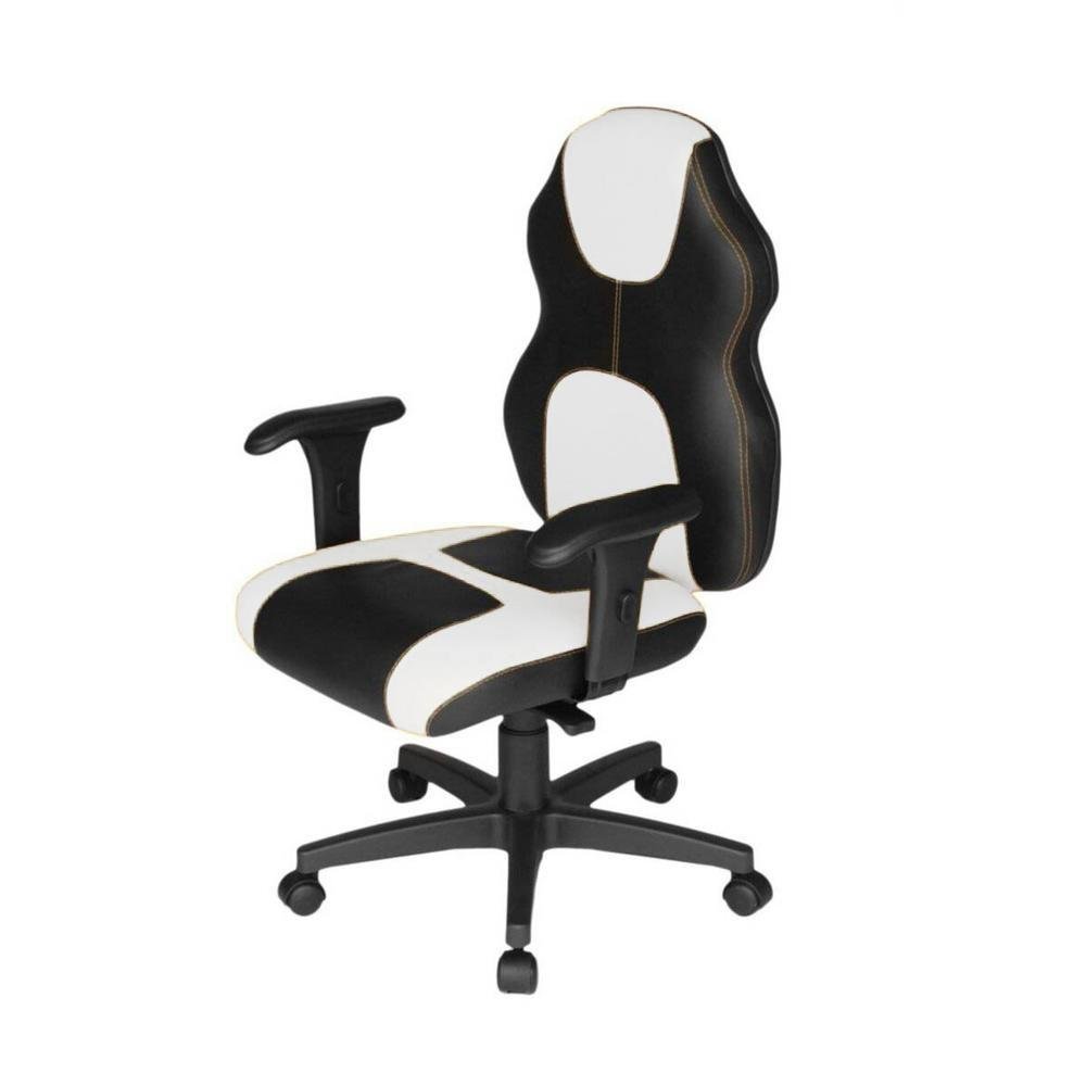 Cadeira Gamer Design Office Diretor, Linha Gamer Racing, ate 110 Kg, Sem Almofada, Branco com Preto