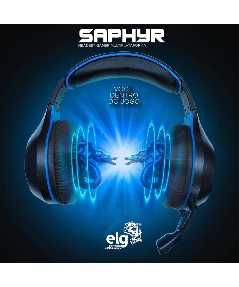 Imagem 2 de 5 do produto Headset Gamer Elg Saphyr, 50mm, P3 + USB, Azul - Hgsr