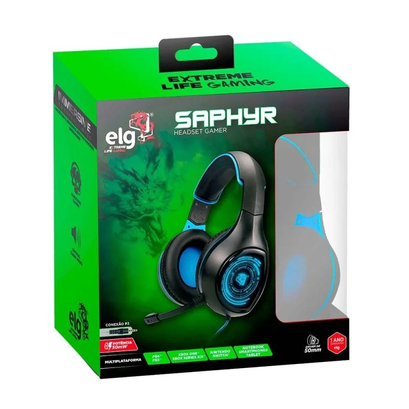 Imagem 5 de 5 do produto Headset Gamer Elg Saphyr, 50mm, P3 + USB, Azul - Hgsr