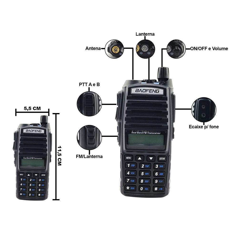 Imagem 4 de 5 do produto Walkie Talkie Rádio, Comunicador, Profissional, Baofeng Uv-82,Dual Band Uhf Vhf
