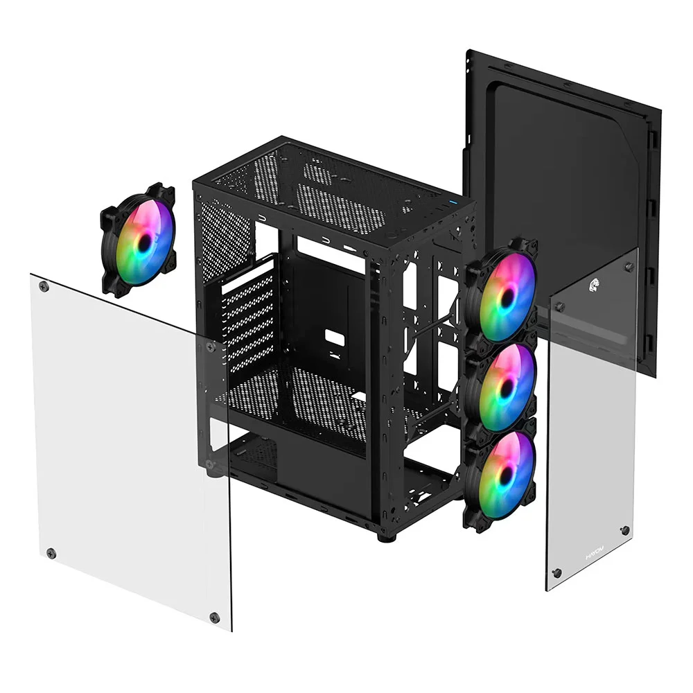 Imagem 5 de 5 do produto Gabinete Gamer Hayom Gb1729, ATX, Lateral e Frontal em Vidro Temperado, 4x Cooler, Preto