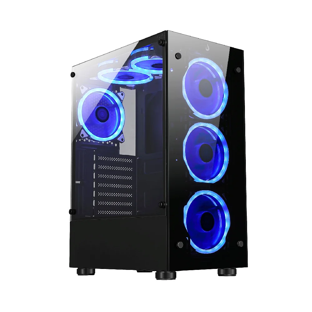 Imagem 2 de 5 do produto Gabinete Gamer Rise Mode Glass 06X, Mid Tower, ATX, Lateral em Vidro Fumê e Frontal em Vidro Temperado, Sem FANs, Preto - RM-CA-06X-FB