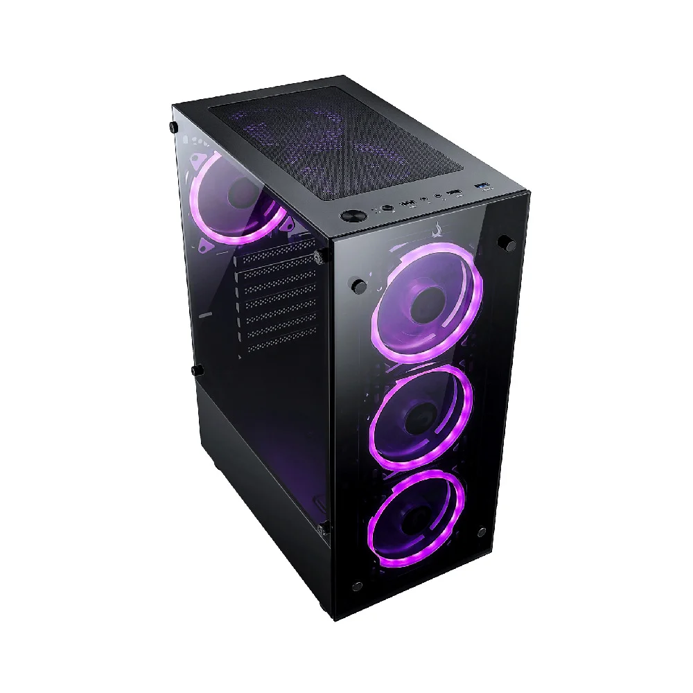 Imagem 3 de 5 do produto Gabinete Gamer Rise Mode Glass 06X, Mid Tower, ATX, Lateral em Vidro Fumê e Frontal em Vidro Temperado, Sem FANs, Preto - RM-CA-06X-FB