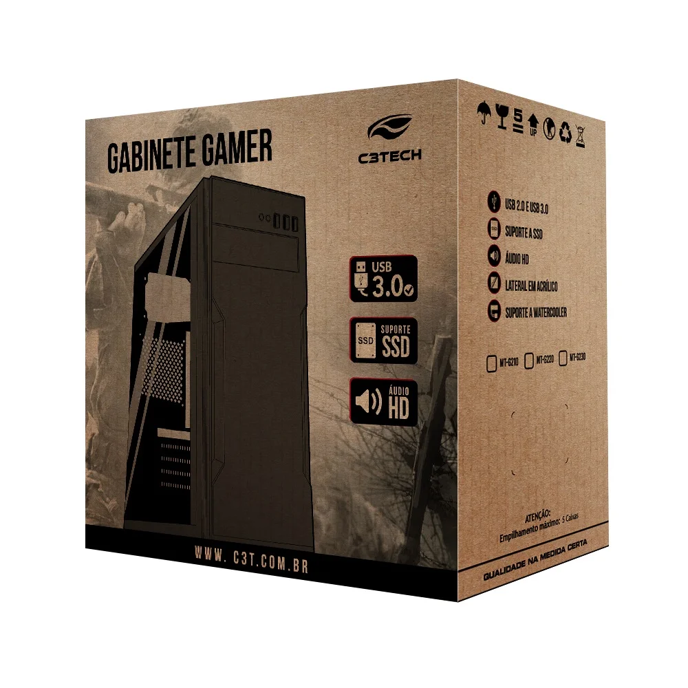 Imagem 4 de 5 do produto Gabinete Gamer C3tech Mt-g230bk Usb Lateral Acrílico S/fonte