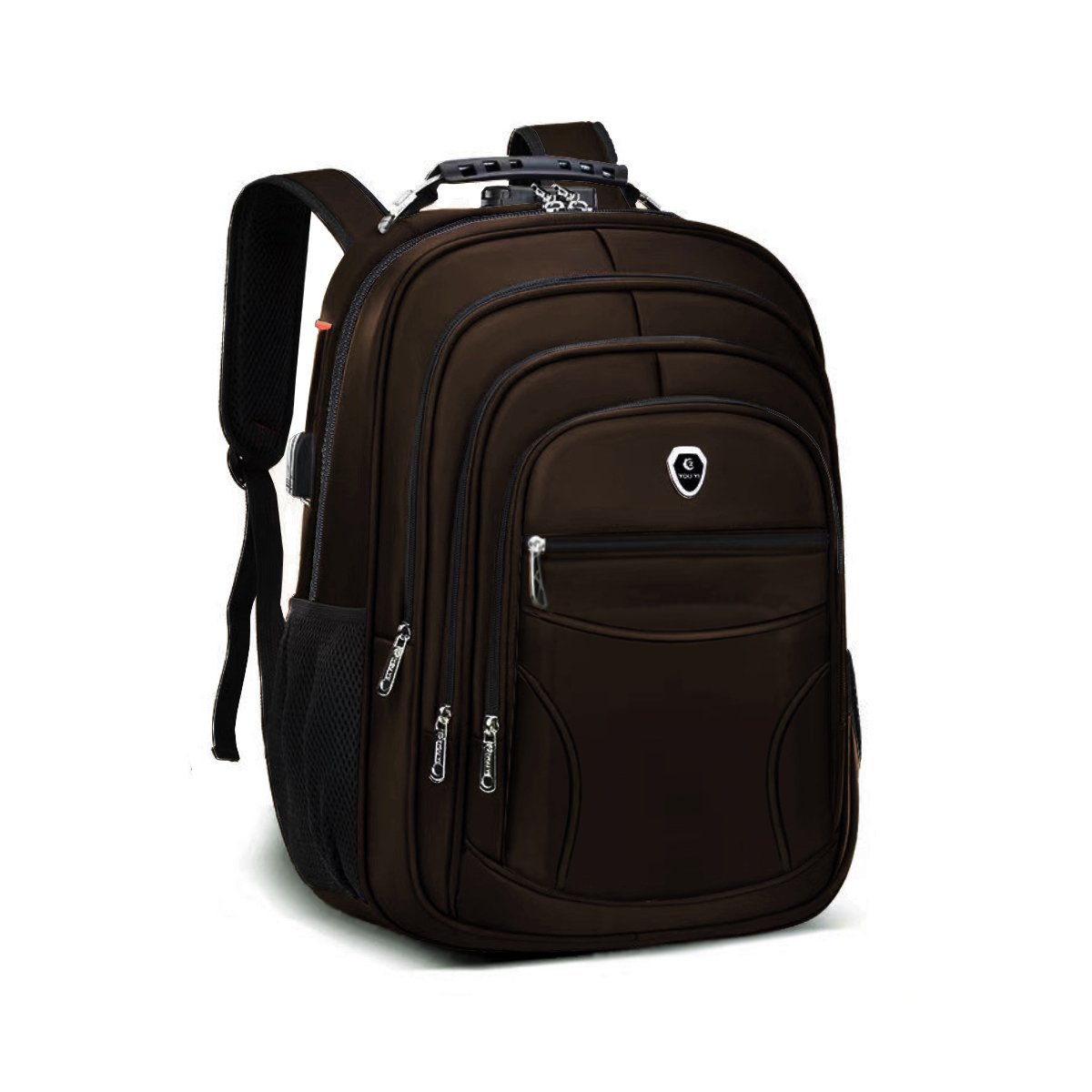 Mochila M3M, Grande, Escolar, Masculina Feminina, Faculdade, Executiva, Trava com Senha, Espaço Notebook, Marrom
