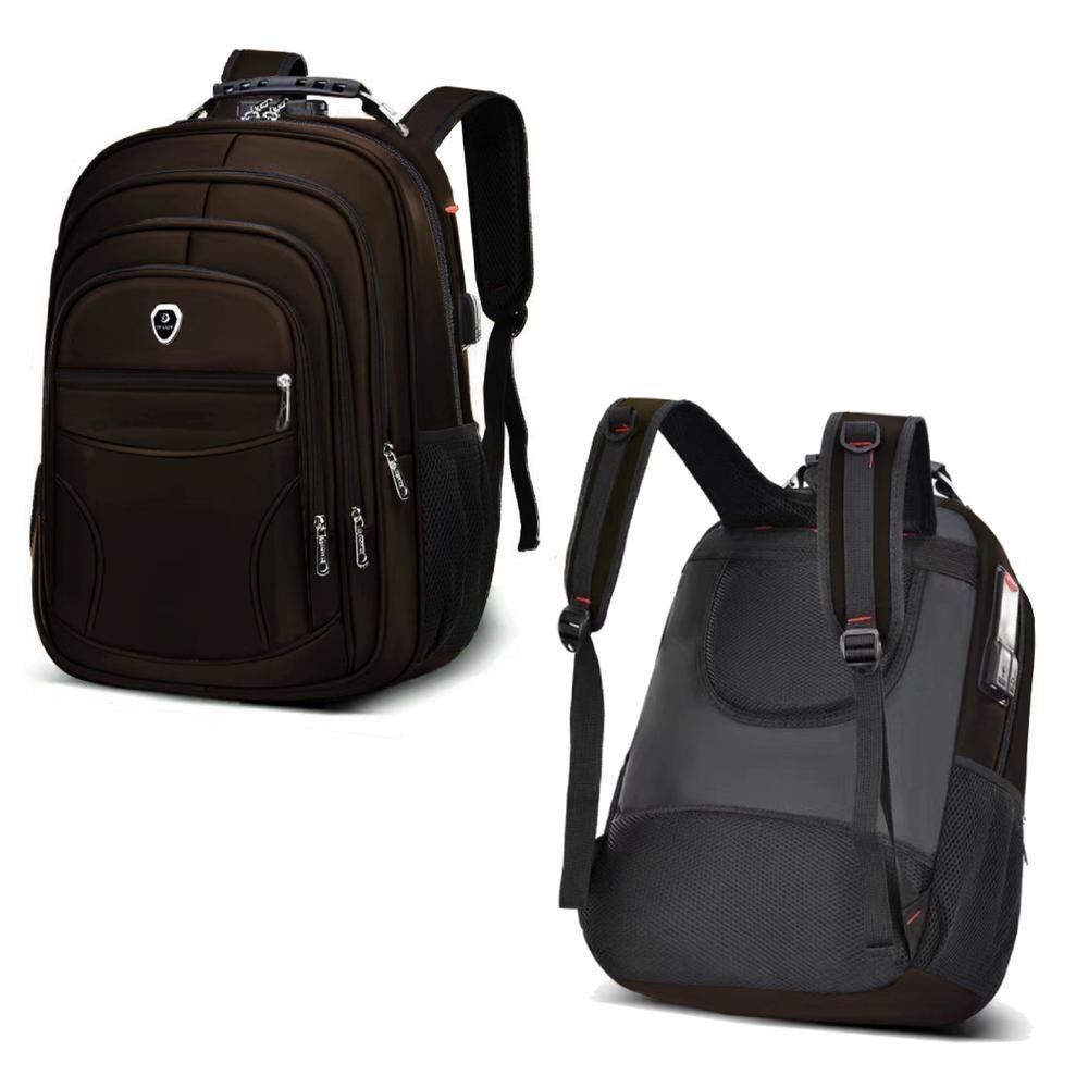 Imagem 3 de 5 do produto Mochila M3M, Grande, Escolar, Masculina Feminina, Faculdade, Executiva, Trava com Senha, Espaço Notebook, Marrom