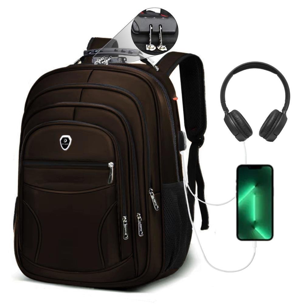 Imagem 4 de 5 do produto Mochila M3M, Grande, Escolar, Masculina Feminina, Faculdade, Executiva, Trava com Senha, Espaço Notebook, Marrom