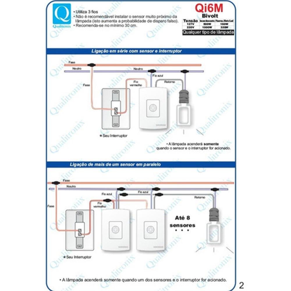 Imagem 5 de 5 do produto Sensor De Presença Qualitronix QI6M, 180º, de Parede, Fotocelula, Branco