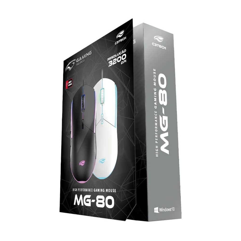Imagem 5 de 5 do produto Mouse Gamer C3tech Mg-80bk, USB, RGB, 3200DPI, Preto