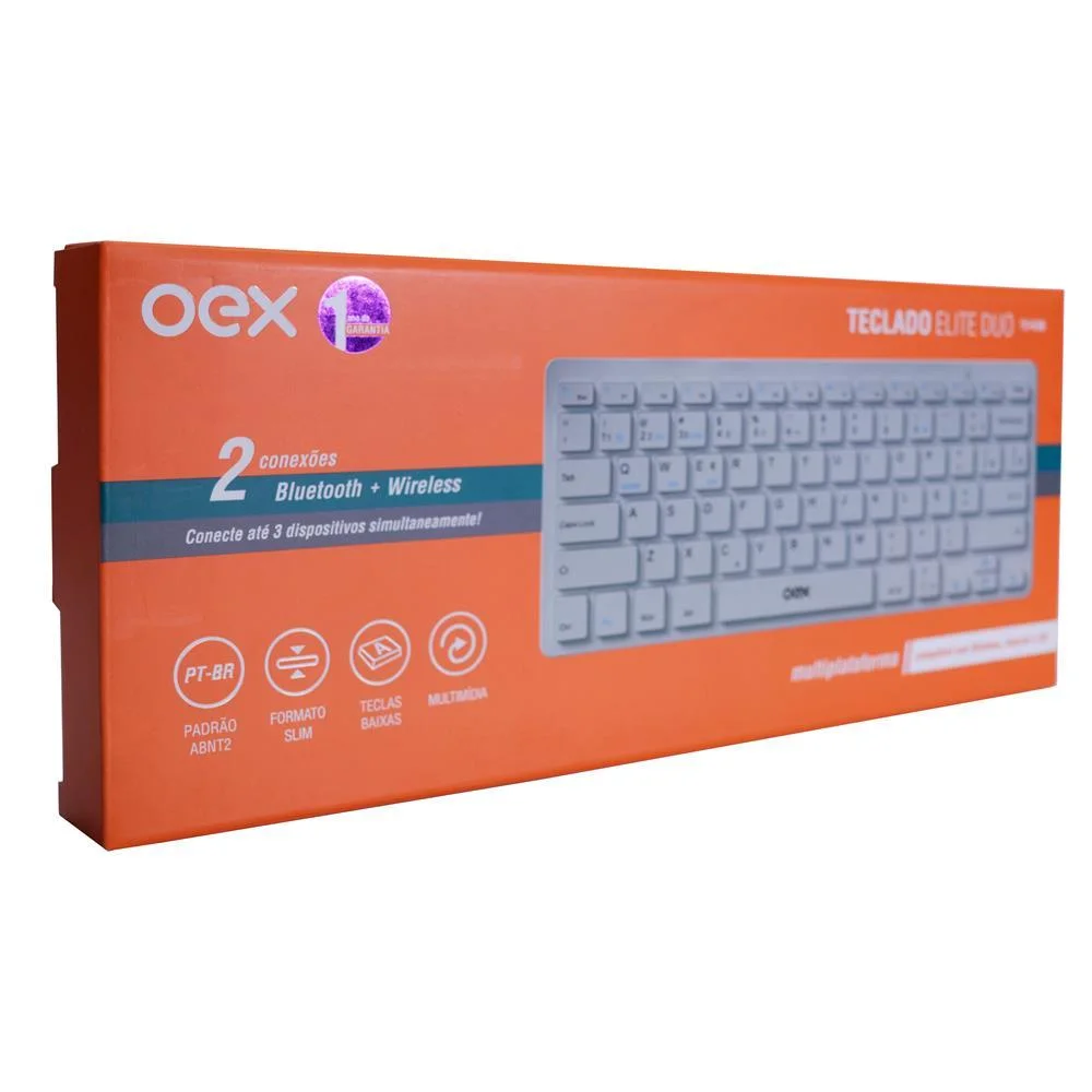 Imagem 4 de 5 do produto Teclado Sem Fio Oex Elite Duo Tc508, Wireless, Abnt2, Design Slim, Receptor USB, Branco
