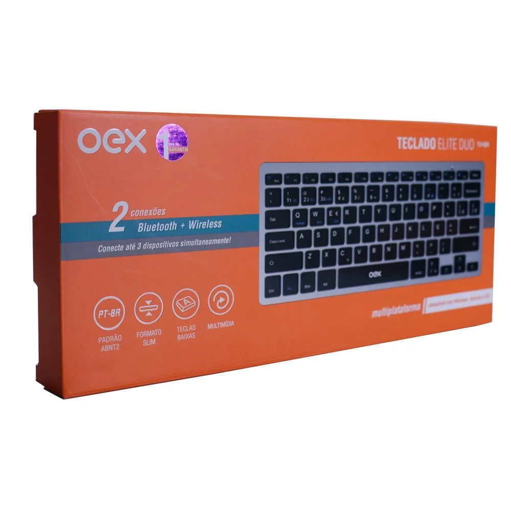 Imagem 5 de 5 do produto Teclado Sem Fio Oex Elite Duo Tc508, Wireless, Abnt2, Design Slim, Receptor USB, Chumbo