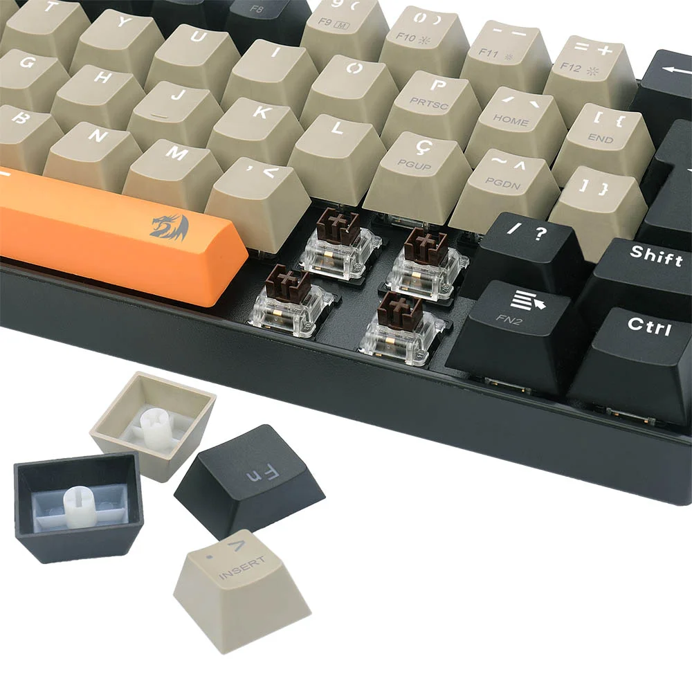 Imagem 5 de 5 do produto Teclado Gamer Mecânico Redragon Lakshmi Sunrise, Com Switch Marrom, Abnt2, Laranja, Cinza E Preto - K606-Og
