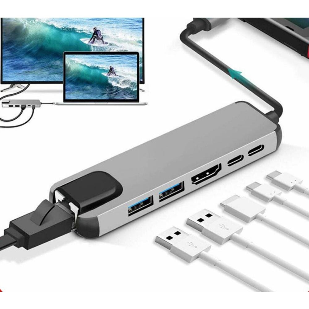 Imagem 2 de 5 do produto Hub Altomex USB-C 6 Em 1, Com 2 USB 3.0, 1x USB-C, 1x Ethernet, 1x PD, 1x HDMI 4K