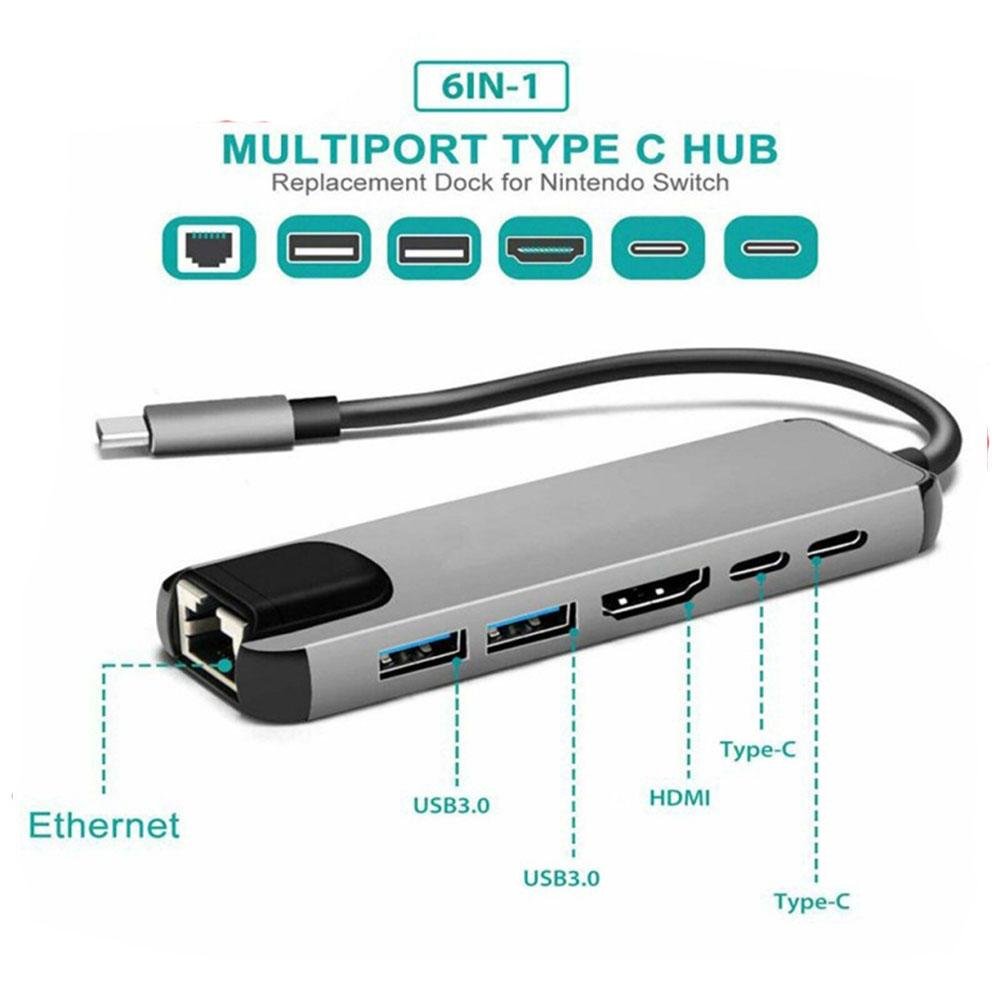 Imagem 4 de 5 do produto Hub Altomex USB-C 6 Em 1, Com 2 USB 3.0, 1x USB-C, 1x Ethernet, 1x PD, 1x HDMI 4K