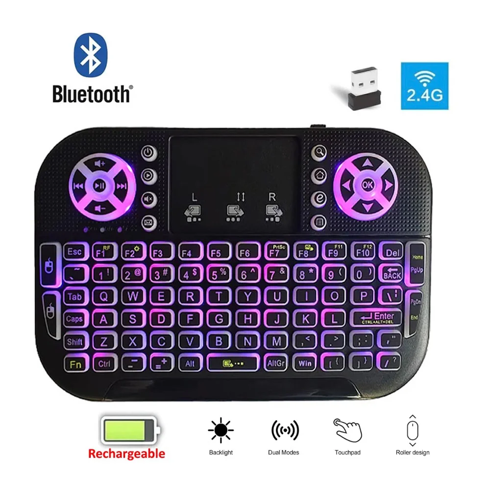 Imagem 4 de 4 do produto Mini Teclado Fy Bluetooth, 2.4g Modo Duplo, Handheld Fingerboard, Backlit Mouse Touchpad