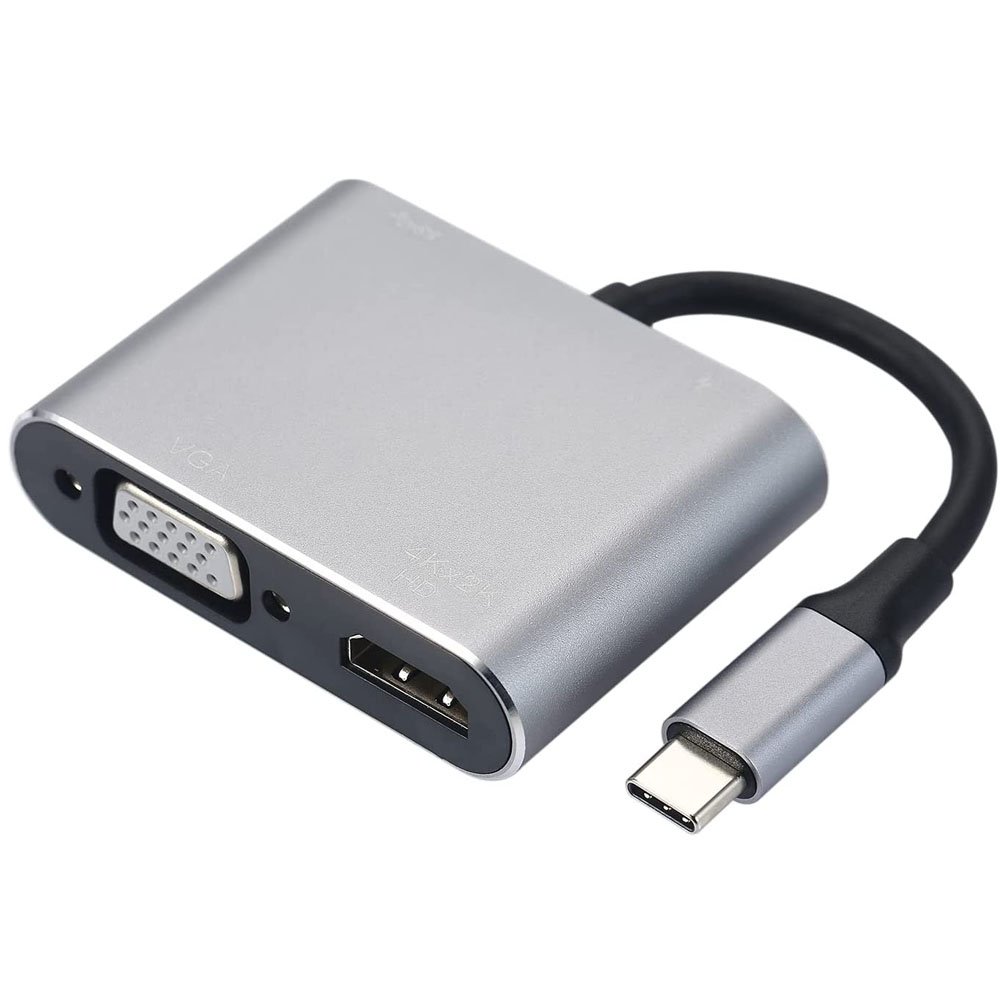 Conversor Fy Multifuncional 4 Em 1, USB Tipo-C Até 4K Resolução, Para HD+VGA+USB 3.0+PD