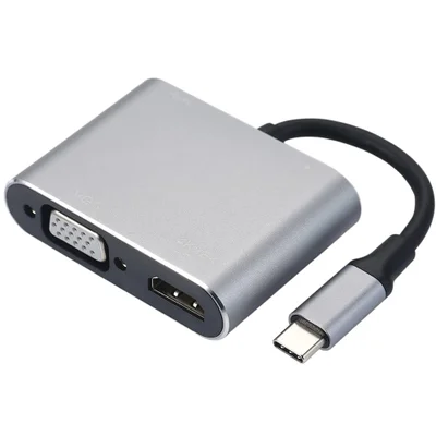 Conversor Fy Multifuncional 4 Em 1, USB Tipo-C Até 4K Resolução, Para HD+VGA+USB 3.0+PD
