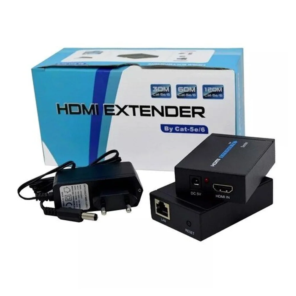 Imagem 2 de 5 do produto Adaptador Generico Extensor HDMI Cat5 Cat6 HDMI Bivolt 60 Metros De Alcance 1080p