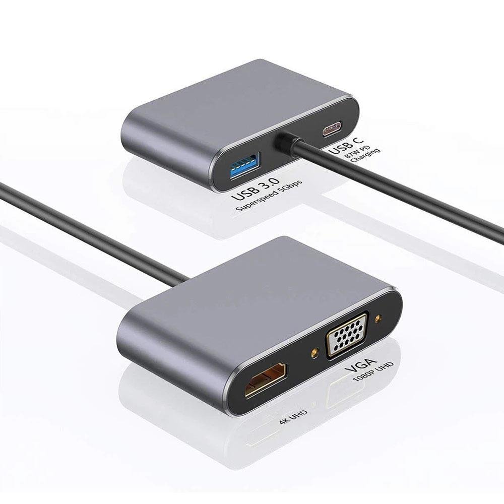 Imagem 4 de 5 do produto Adaptador 4 Em 1 VGA USB-C, PD, Carregamento, Hub USB, 4K, HD 3.0