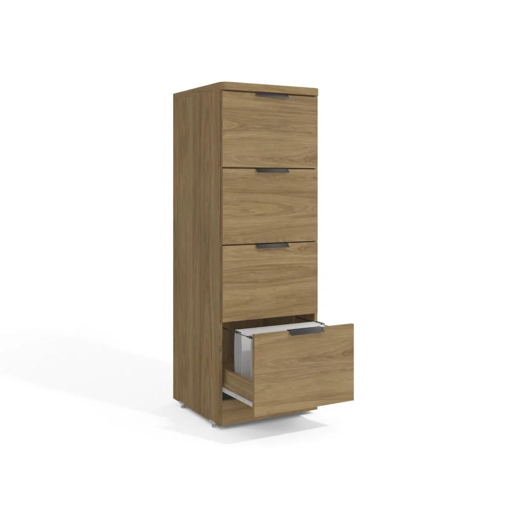 Imagem 2 de 4 do produto Gaveteiro Arquivo Para Escritório Versátil Quarto, 4 Gavetas, Tranca Organizador, Marrom Madeira Avelã