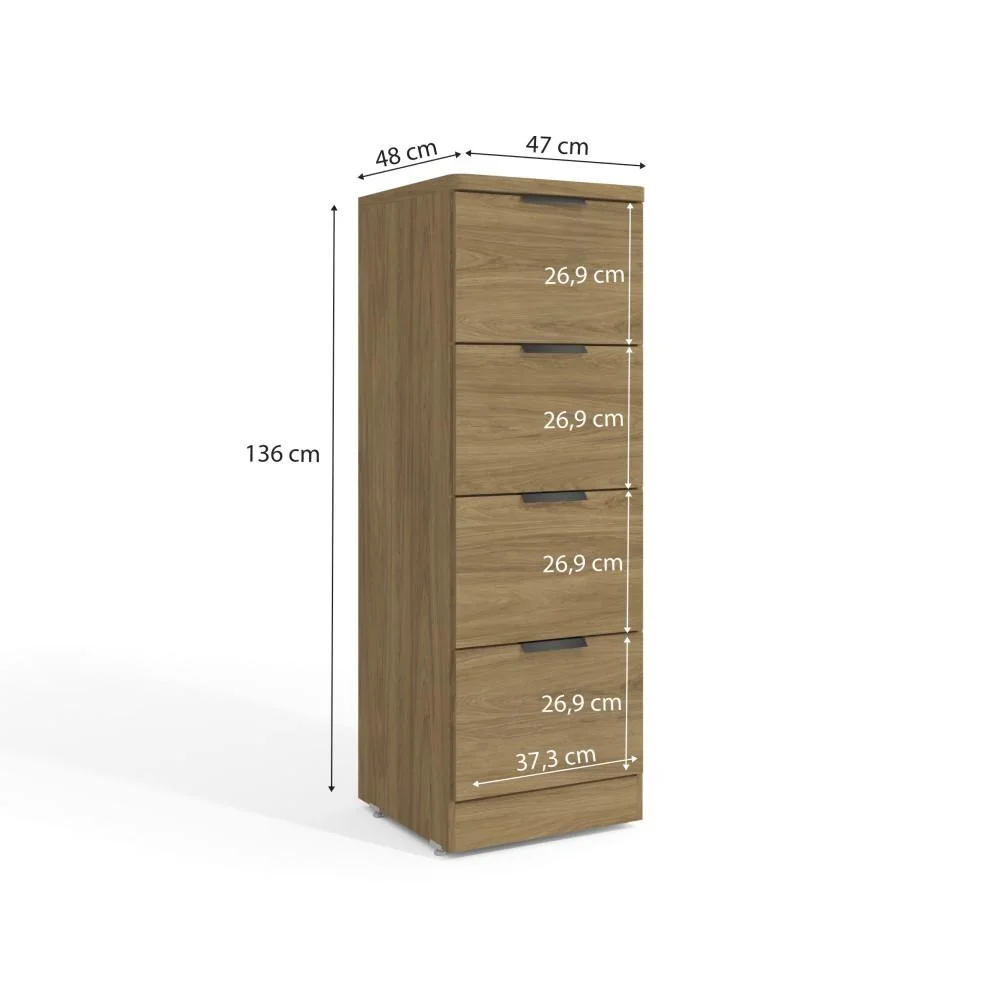 Imagem 3 de 4 do produto Gaveteiro Arquivo Para Escritório Versátil Quarto, 4 Gavetas, Tranca Organizador, Marrom Madeira Avelã