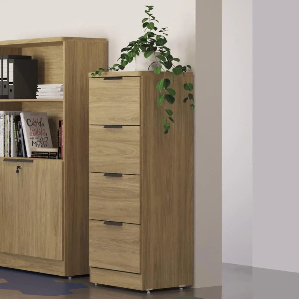 Imagem 4 de 4 do produto Gaveteiro Arquivo Para Escritório Versátil Quarto, 4 Gavetas, Tranca Organizador, Marrom Madeira Avelã