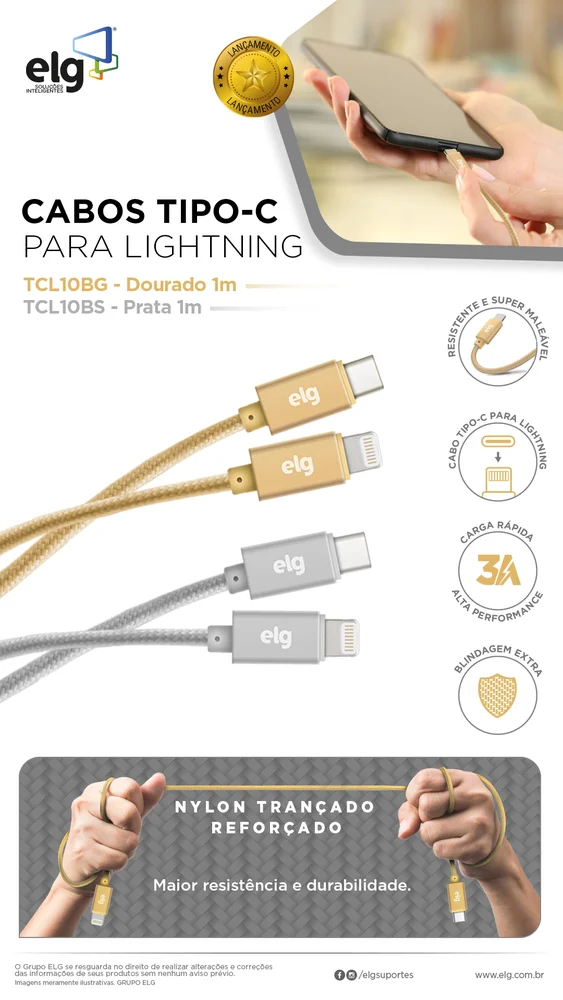 Imagem 3 de 4 do produto Cabo Apple Elg Tcl10bg Lightning E USB Tipo-c Dourado 1m