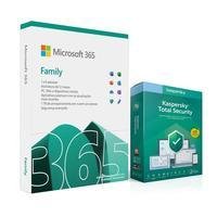 Esse pacote inclui:01 - microsoft 365 family 1 licença anual para até 6 usuários01 - kaspersky antivírus total security, 3 dispositivos licença 12 mes