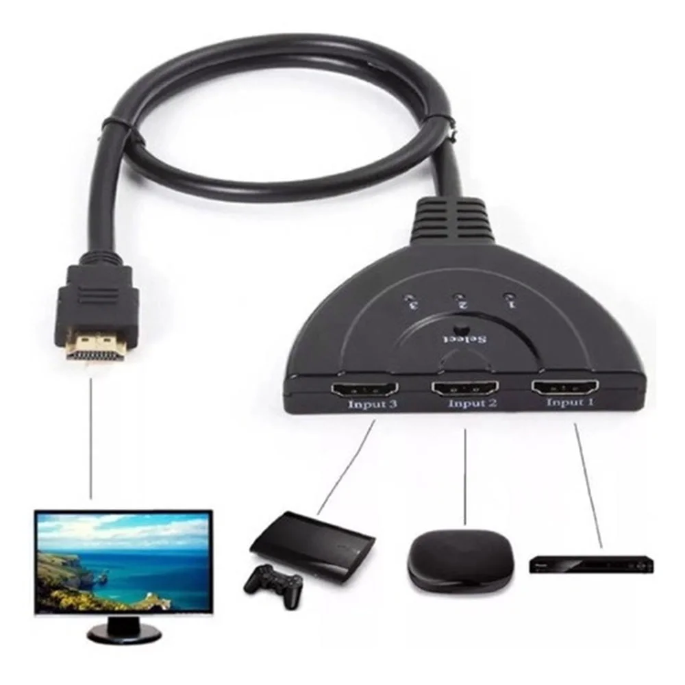 Imagem 2 de 3 do produto Hub Lelong HDMI Switch 3x1, Adaptador Cabo, 3 Entradas E 1 Saída