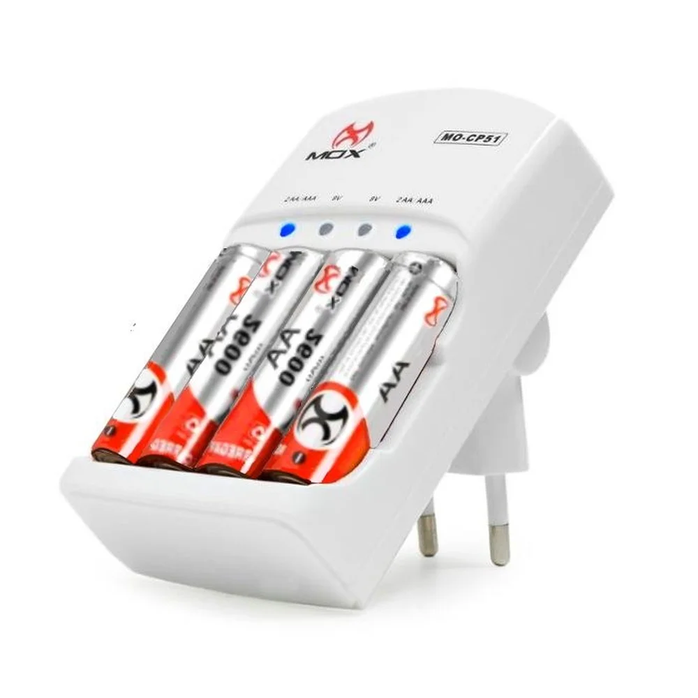 Carregador De Pilhas Mox, C/ 4 Pilhas Aa, 2600mah - Mo-cp51
