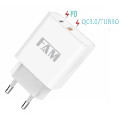 Carregador Turbo Tomada Para Celular 1 Usb-a + 1 Usb-c 20w