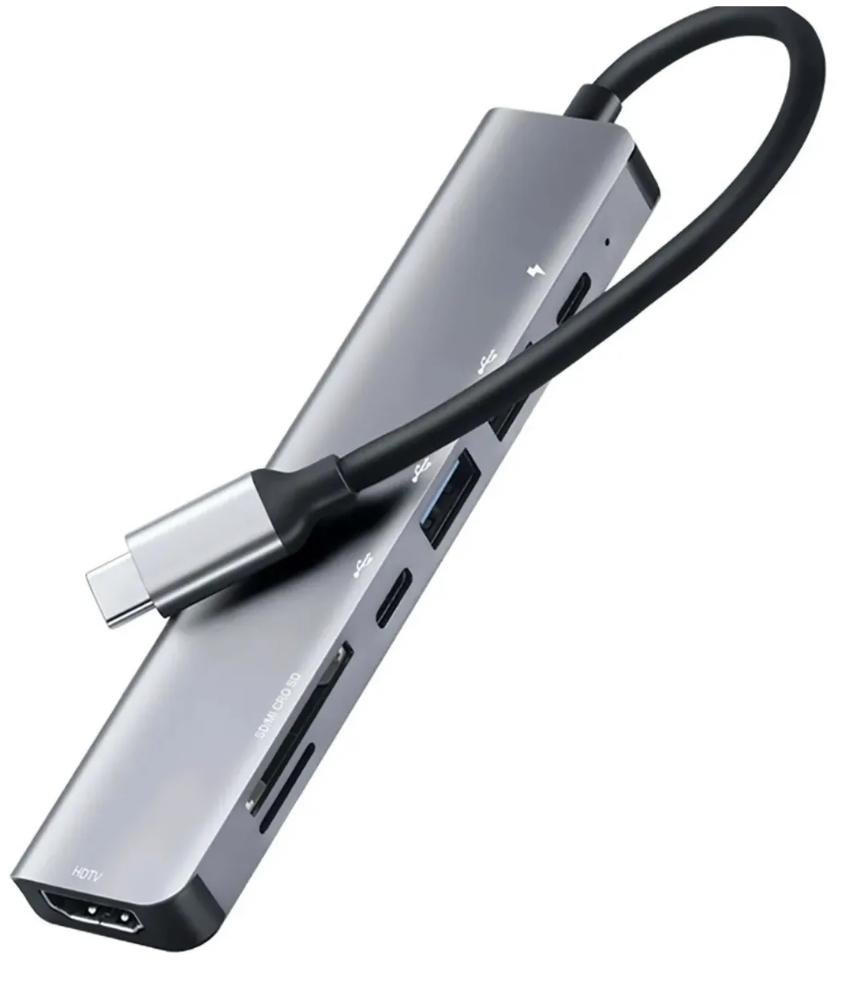 Hub Estação 7x1 Type C Macbook X USB-C, PD, USB 3.0, SD, TF, HDMI 4K