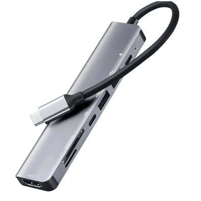 Hub Estação 7x1 Type C Macbook X USB-C, PD, USB 3.0, SD, TF, HDMI 4K