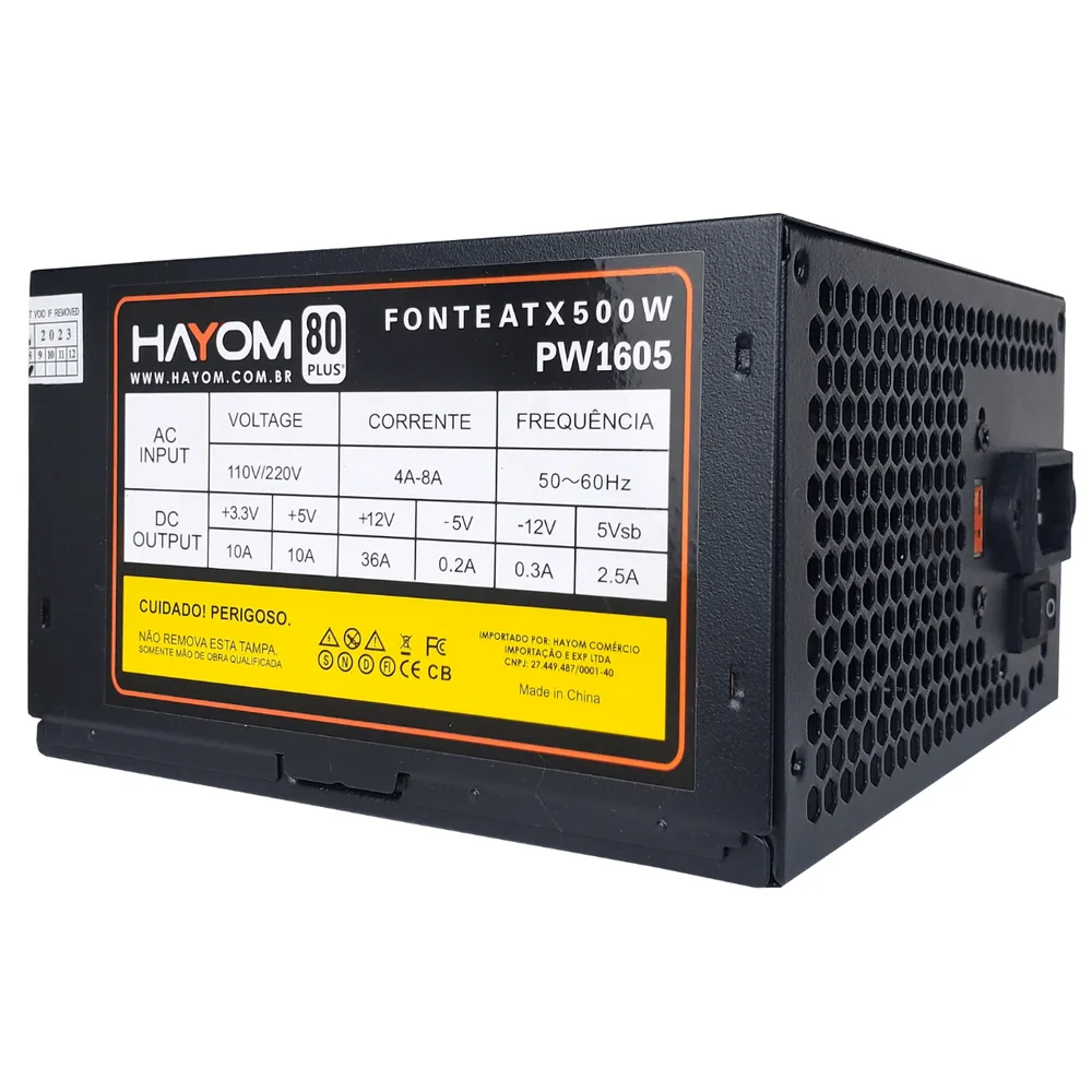 Imagem 2 de 5 do produto Fonte Hayom, 500w, 80 Plus, ATX, 110/220v - w-pw1605