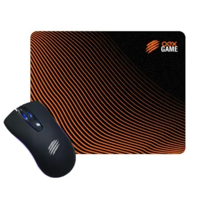 Kit Mouse E Mousepad Oex Game Mc105, Wave, 4 Botões, LED,  Preto