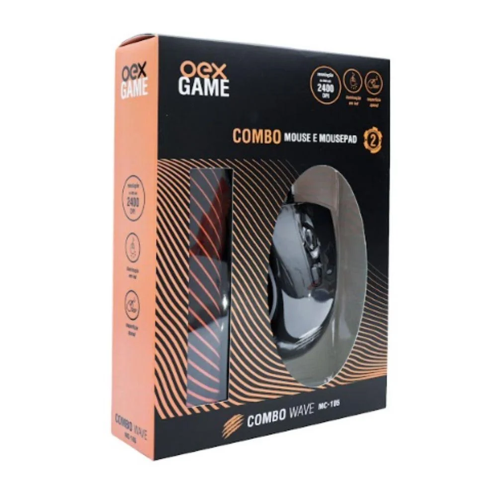 Imagem 4 de 4 do produto Kit Mouse E Mousepad Oex Game Mc105, Wave, 4 Botões, LED,  Preto