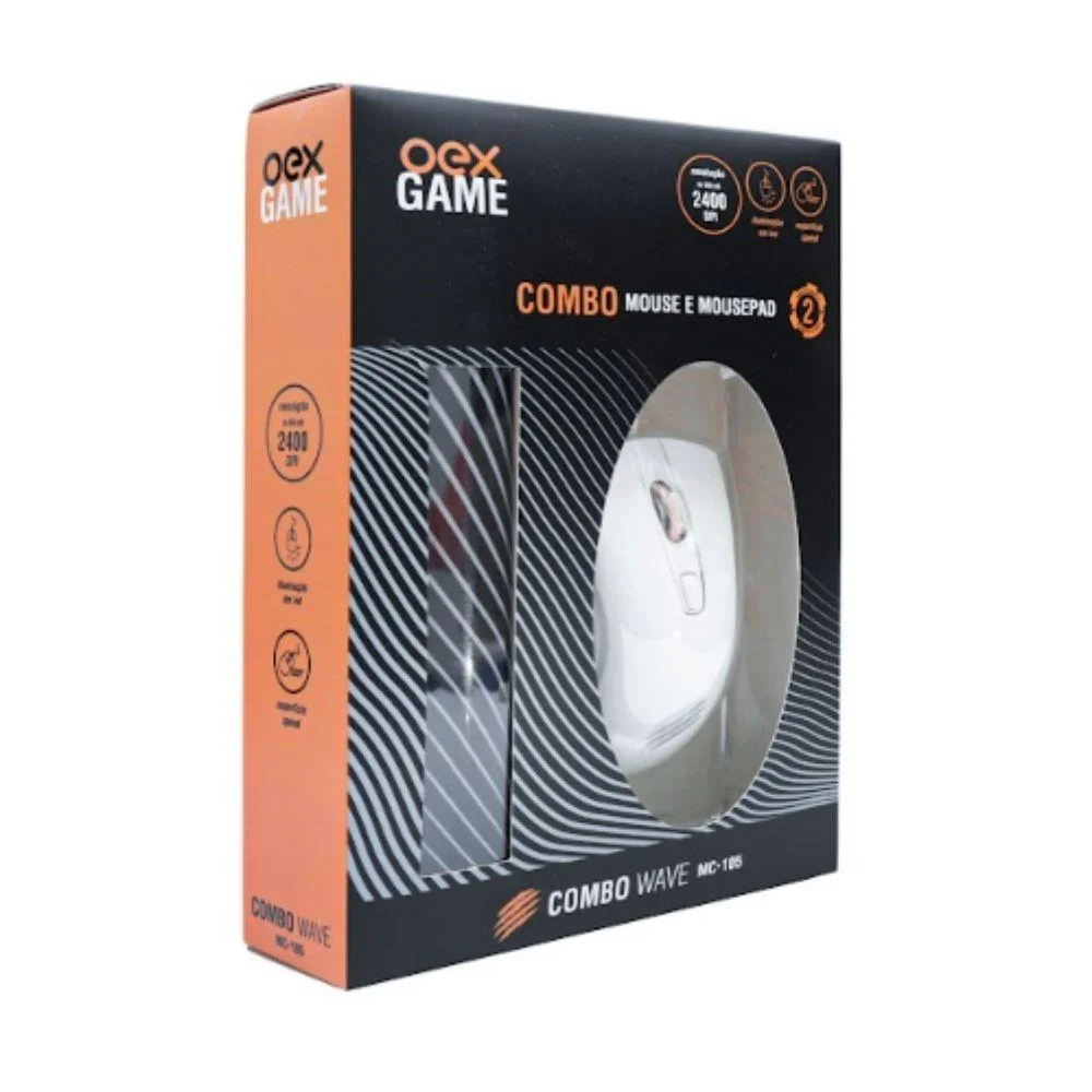 Imagem 4 de 4 do produto Kit Mouse E Mousepad Oex Game Mc105, Wave, 4 Botões, LED, Branco