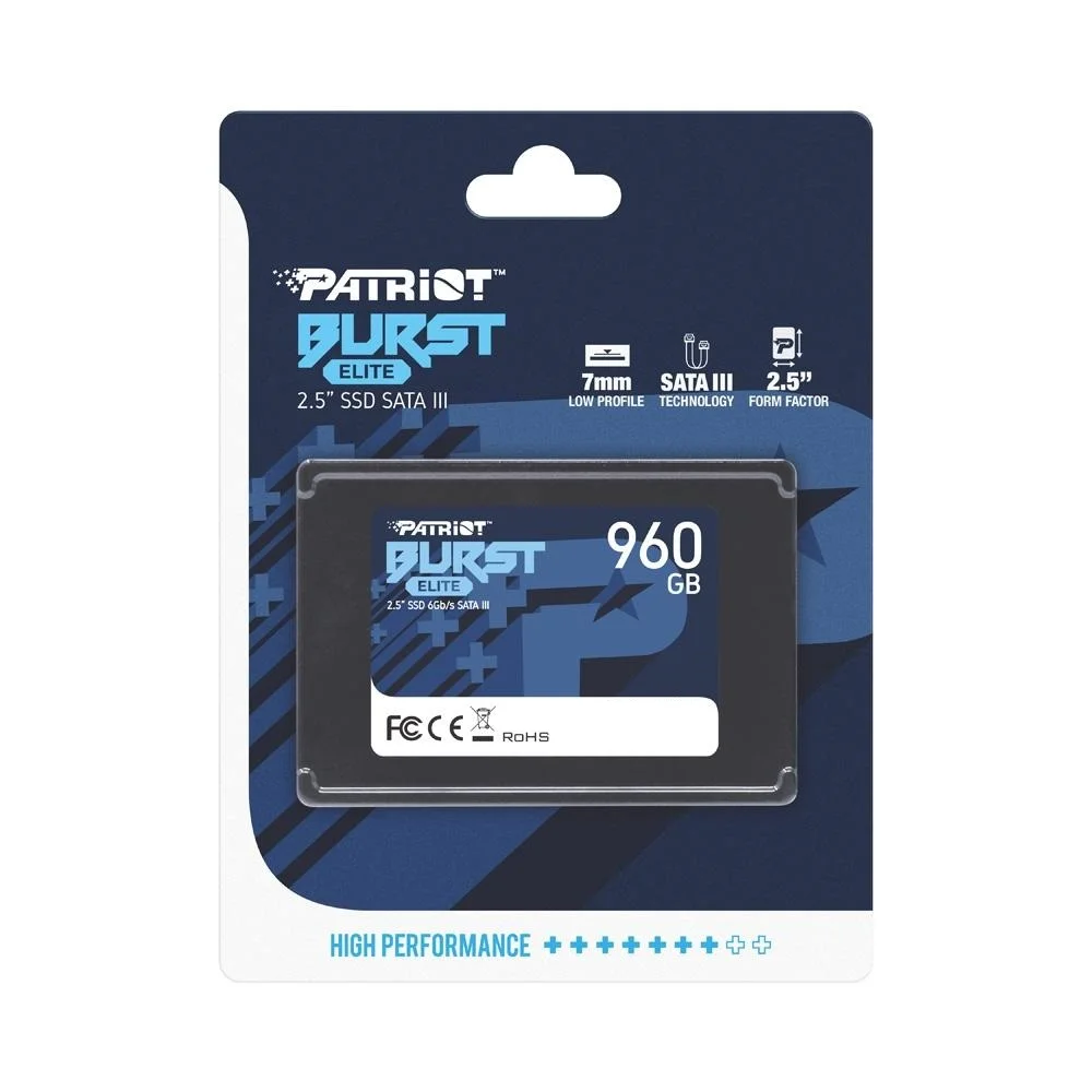 Imagem 2 de 5 do produto SSD Patriot Burst Elite, 960GB, Sata3 2.5, 7mm, Leitura: 450 MB/s + Gravação: 320MB/s - Pbe960gs25SSDr