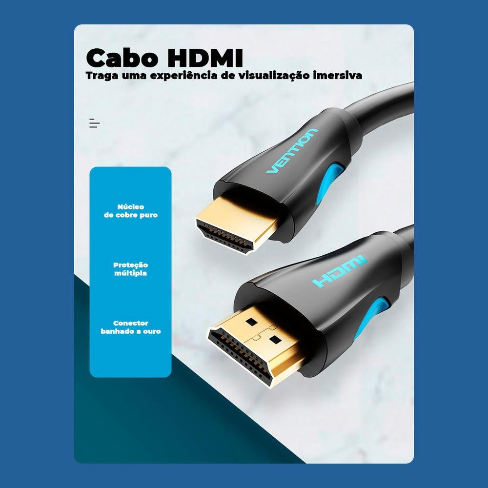 Imagem 2 de 5 do produto Cabo HDMI 2.0 Vention Reforçado, 1 Metro, Preto - aaobf