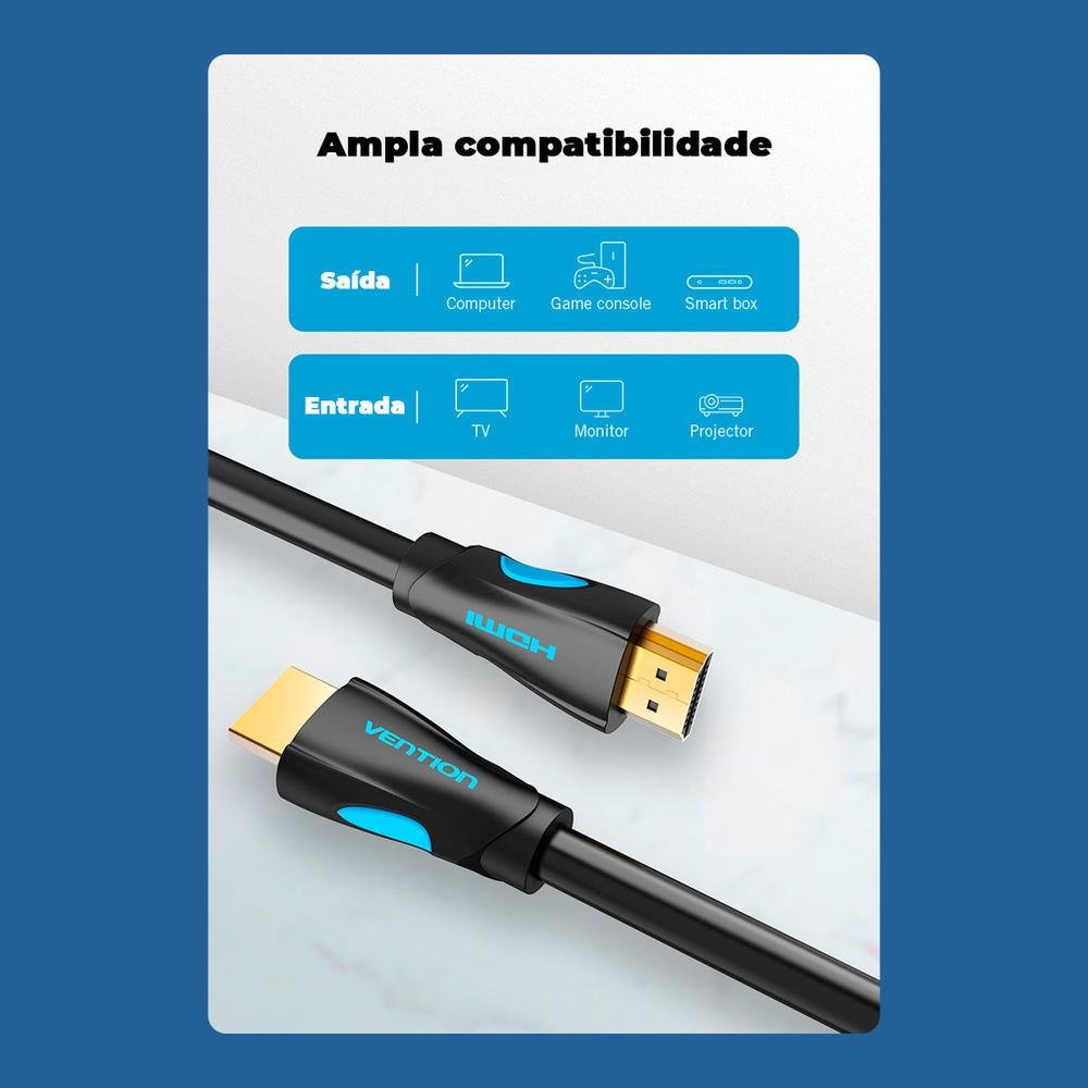 Imagem 3 de 5 do produto Cabo HDMI 2.0 Vention Reforçado, 75cm, Preto - aaobe