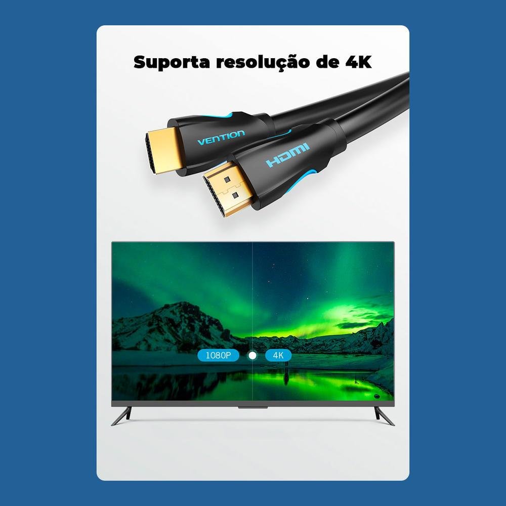 Imagem 5 de 5 do produto Cabo HDMI 2.0 Vention Reforçado, 75cm, Preto - aaobe
