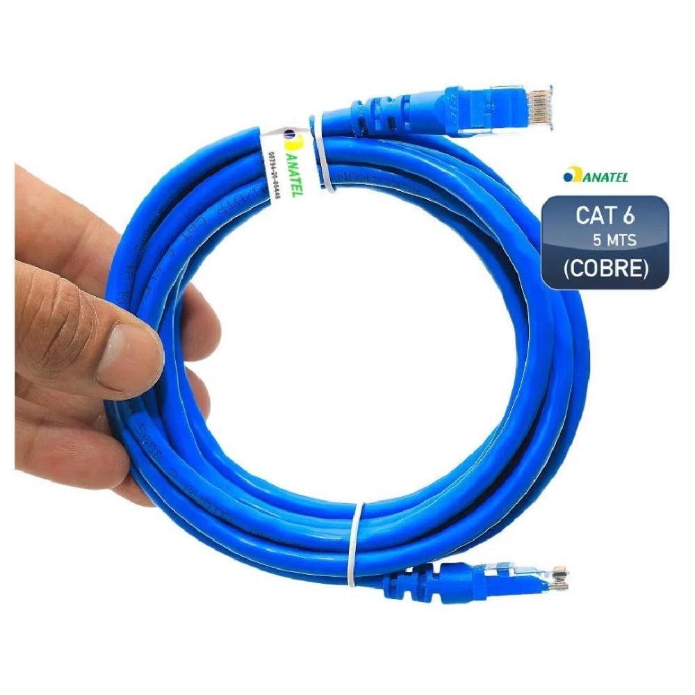Imagem 1 de 2 do produto Cabo De Rede Patch Cord Ethernet Lan Rj45 Cat 6 Utp Azul 5 Metros