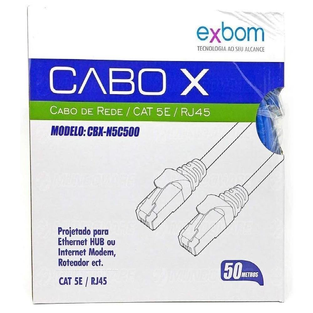 Imagem 3 de 3 do produto Cabo De Rede Patch Cord, Cat 5e, 50mt, Azul - Exbom - Cbx-n5c500