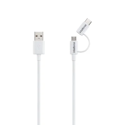 Cabo Intelbras USB Micro USB + USB-C 1,2m, PVC, Branco - Euabc 12pb