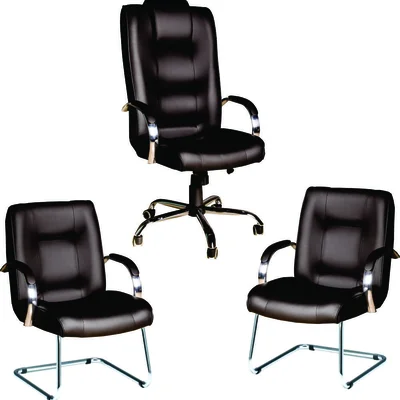 Kit Ergodecor com Cadeira para Escritório Classic, Base Cromada, 1 Giratória + 2 Fixas, Preta
