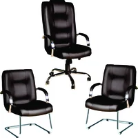 Kit Ergodecor com Cadeira para Escritório Classic, Base Cromada, 1 Giratória + 2 Fixas, Preta