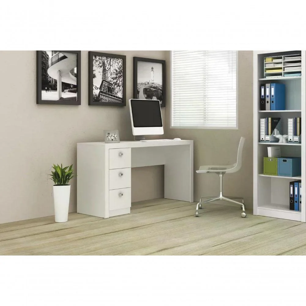 Imagem 3 de 5 do produto Escrivaninha 03 Gavetas Reversível Me4102 Branco Branco